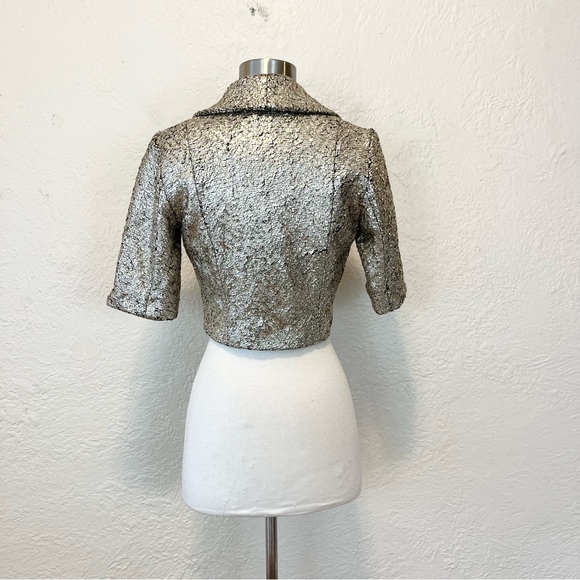 Anthropologie Elevenses Cropped Jacket Gold Foil Wool Bolero XS Preppy Academia - Picture 4 of 10